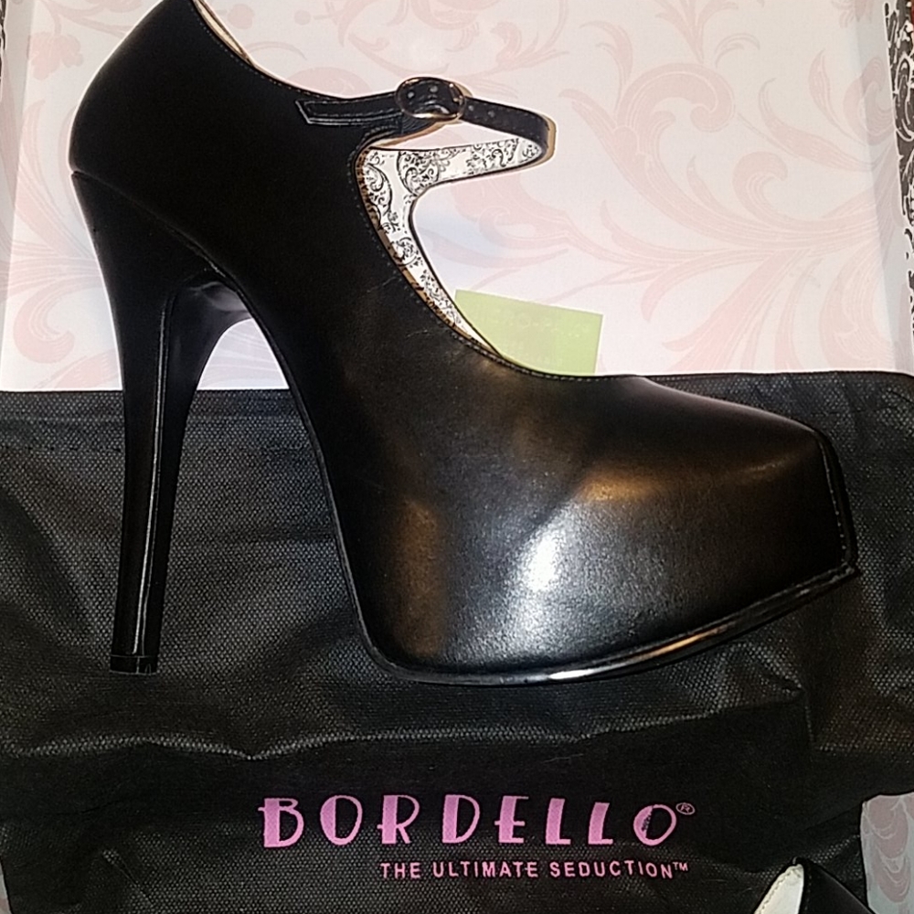 Bordello Vegan Leather Platform Heels With Strap